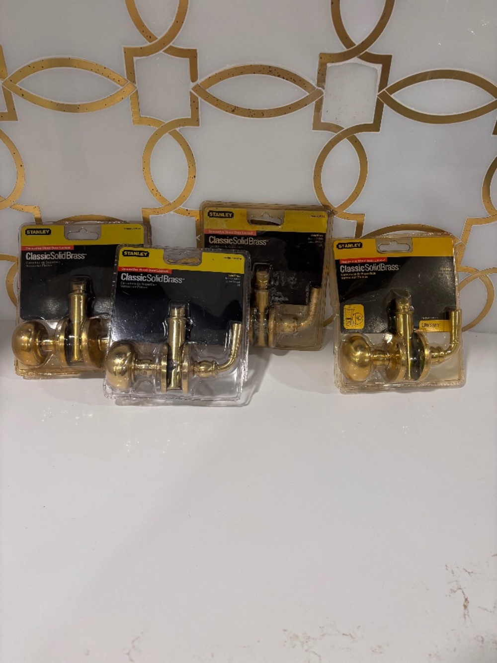 Discontinued Set of 4 Stanley Classic Solid Brass Wood Door Lockset CD1770